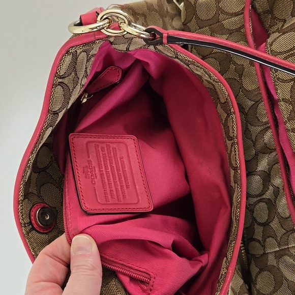 Coach Brown and Pink Hobo Shoulder Bag with Monogram - Picture 7 of 12